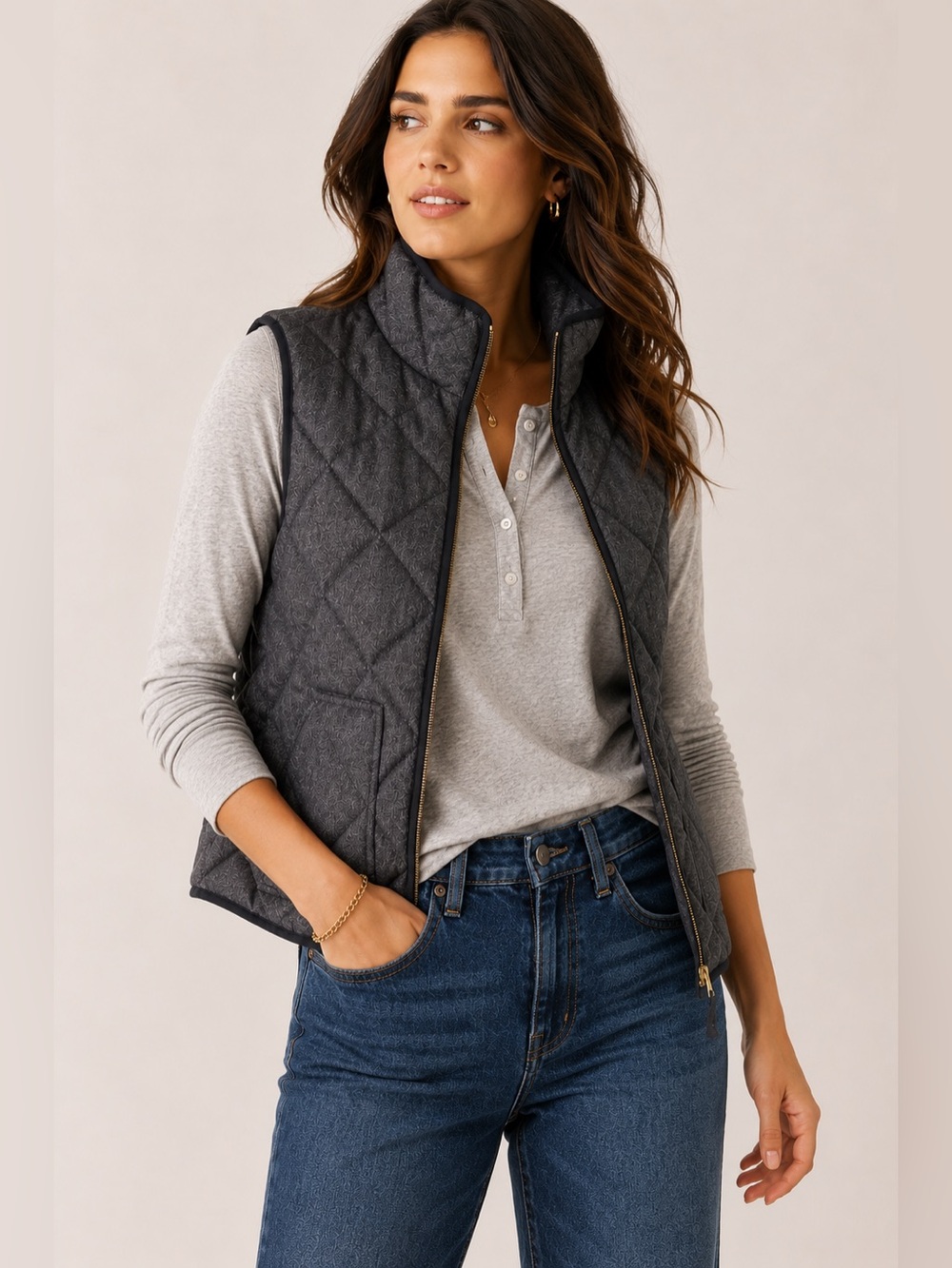 J. Crew Quilted Charcoal Gray Sleeveless Vest